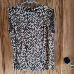 DR2 Ruffle Trim Animal Print Top, size L